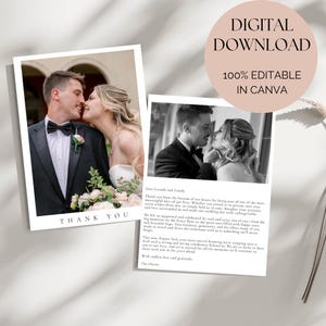 Simplistische aangepaste foto bruiloft bedankkaart (voor- en achterkant) - 5 x 7 gemakkelijk te bewerken canva-sjabloon