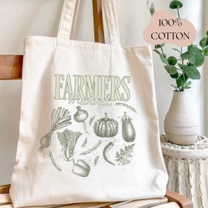 Farmers Market Tote Bag Reusable Grocery Bag – Aesthetic Canvas Tote with Produce Design, Eco Friendly Market Bag for Veggies & Fruits