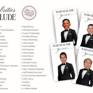 Printed Bridal Shower Game Who Has The Groom Scratch Off | Bachelorette Party Game | Celebrity and Groom Edition | Wedding Party Fun image 7