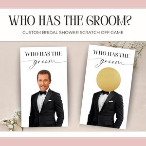 Juego de despedida de soltera impreso "Quién tiene al novio" para raspar / Juego de despedida de soltera / Edición para famosos y novios / Diversión para fiestas de bodas