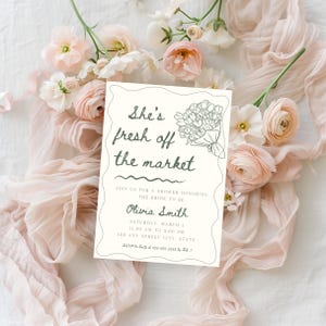 Green Fresh Off The Market Bridal Shower Invitation - Instant File Digital Download - Easy To Edit Canva Template - 5x7