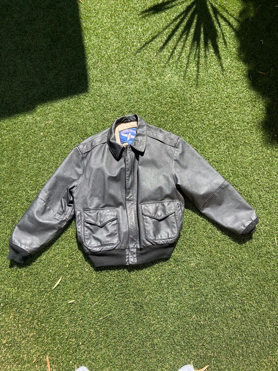 VTG 90s Black Leather Flight Jacket - Etsy