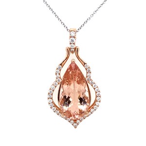 Designer AAA Natural Morganite Pear Shaped Pendant | Morganite & Diamond Halo Pendant