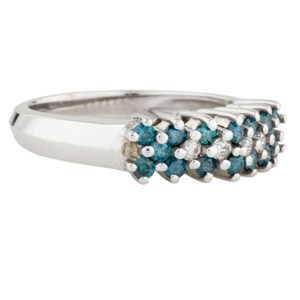 14K White Diamond and Blue Diamond Band Ring