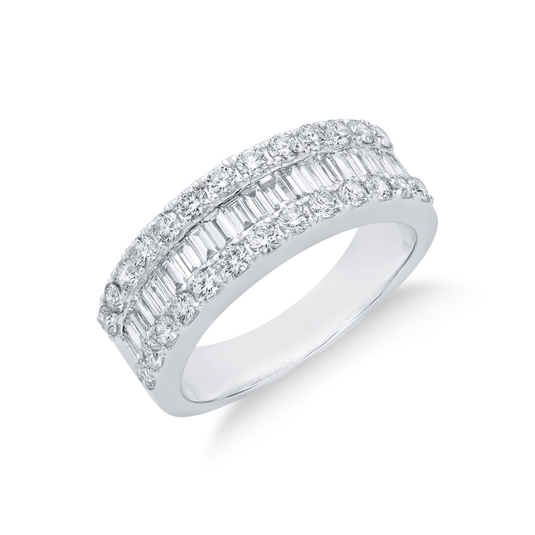 1.44 CT. T.W. Diamond Triple Row Wedding Band | 14K White Gold Diamond ...