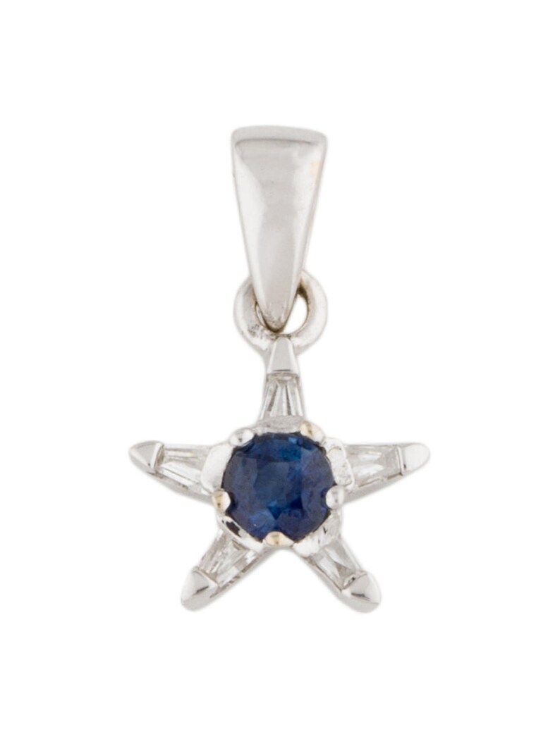 14K Blue Sapphire /& Diamond Star Shaped Pendant