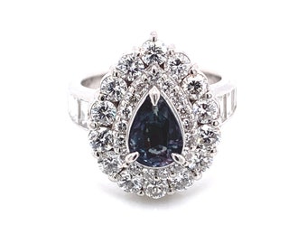 Natural GIA Certified 0.99 ct. Pear Brazillian Alexandrite Diamond Vintage Ring