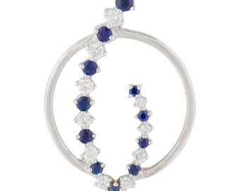 14K Blue Sapphire & White Diamond Pendant