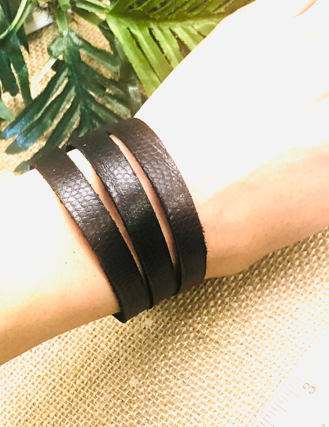 Black Leather Cuff Leather Bracelet Etsy