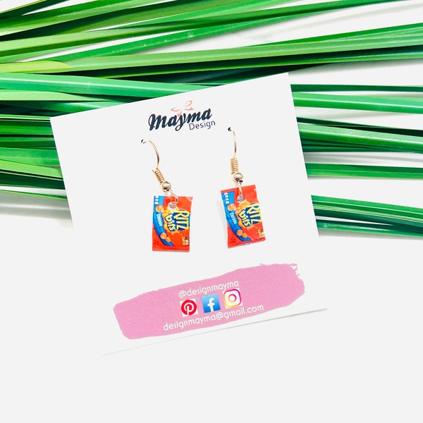 Ritz snack  Earrings, crackers earrings, miniature ritz crackers bag earrings, clip on earrings