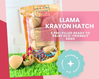 Pre-filled EASTER Eggs with Llama Rainbow Crayons, Llama Crayon Easter Gift, Ready to Paint Easter Egg with Crayons, Eco-friendly Easter egg