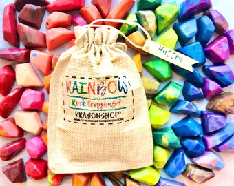BIRTHDAY Summer Crayon Gift , Set of 15 Rainbow Coloring ROCKS With Personalized Tag, Rainbow Rocks in A Gift  Bag, Kids Birthday Gifts, Toy