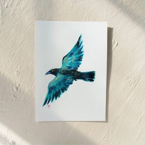 Flying Blue Raven // Original Acrylic Painting