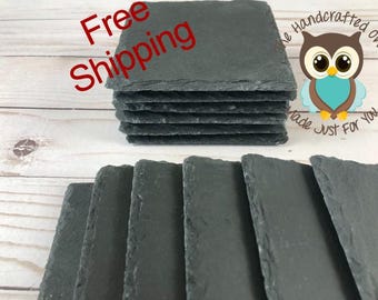 Slate Coasters (Set of 64), Blank, Square, Natural Stone Coasters, Black Slate, laser supplies