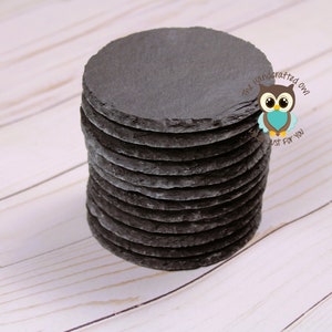 Slate Coasters Set of 64, Blank, Round, Natural Stone Coasters, Black Slate, laser supplies image 2