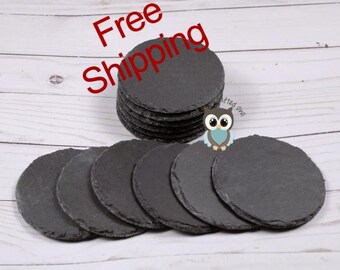 Slate Coasters (Set of 64), Blank, Round, Natural Stone Coasters, Black Slate, laser supplies