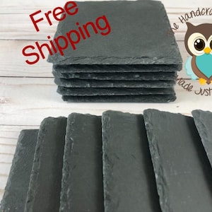Slate Coasters (Set of 16), Blank, Square, Natural Stone Coasters, Black Slate, laser supplies