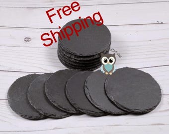Slate Coasters (Set of 40), Blank, Round, Natural Stone Coasters, Black Slate, laser supplies