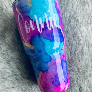 Watercolor Tumbler, Watercolor Gold Flakes Tumbler, Personalized Watercolor Tumbler