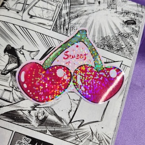 Sweet Cherry vinyl holographic stickers cute quote vinyl waterproof sticker Laptop sticker waterbottle sticker kawaii