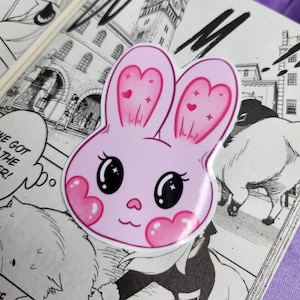 Pink Heart Bunny Sticker: Kawaii Waterproof Vinyl Decal