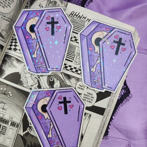 Coffin vinyl sticker Skeleton sticker waterproof sticker laptop sticker pastel goth sticker sparkly sticker