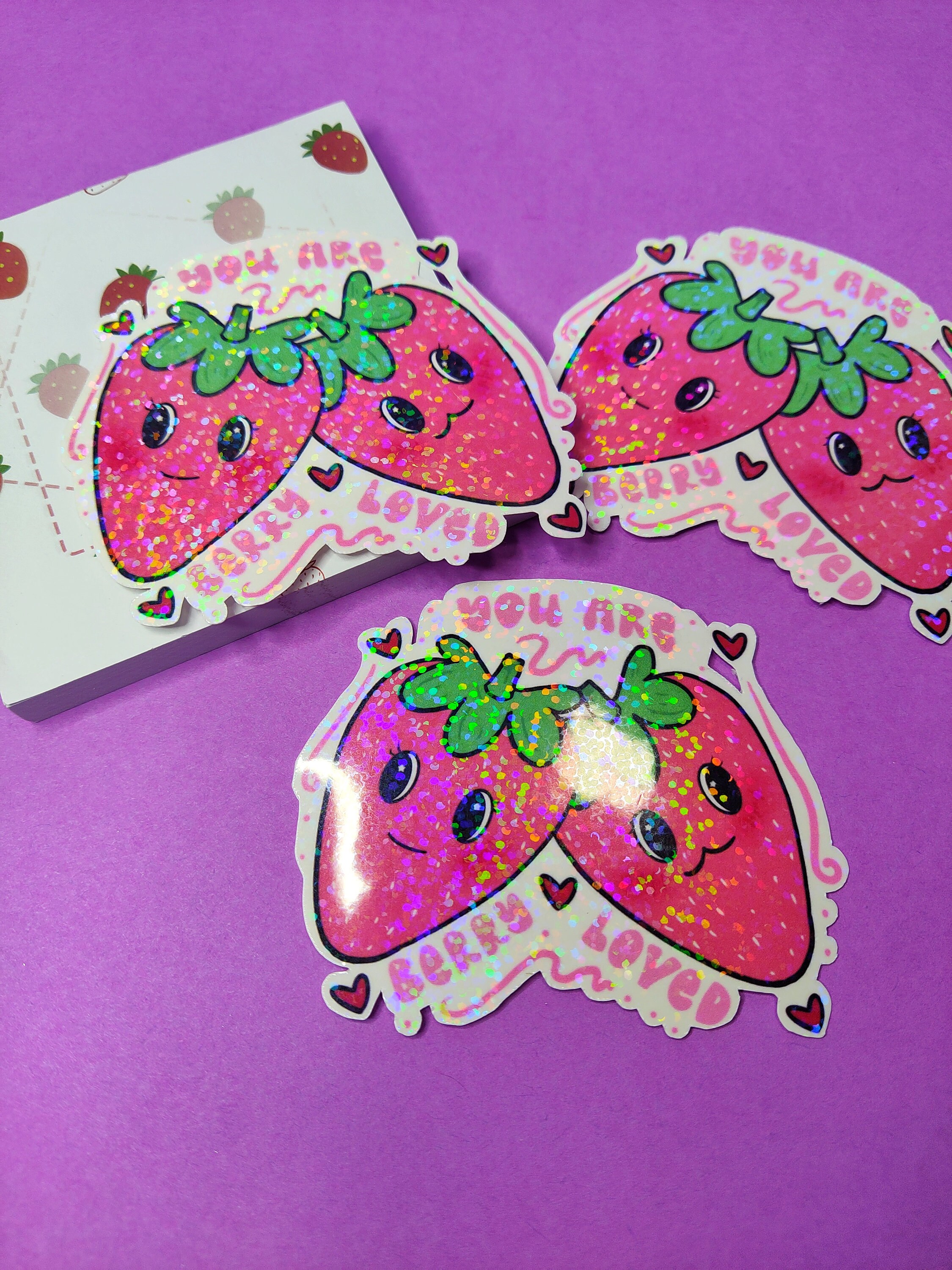 Holographic Strawberry Stickers Cute Quote Vinyl Waterproof Sticker ...