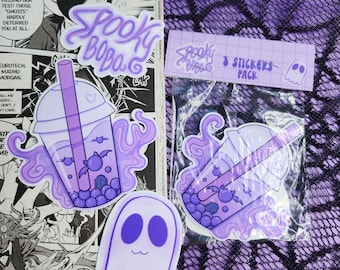 Boba Tea Ghost Sticker Set: Pastel Goth Kawaii Stickers