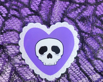 Heart Skull Vinyl Sticker: Pastel Goth Aesthetic, Waterproof