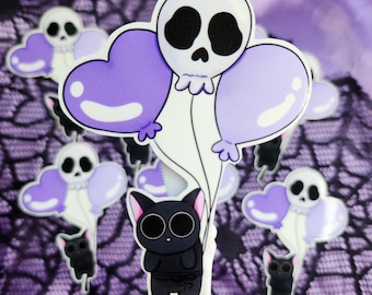 Black Cat in ballons pastel goth sticker water bottle sticker laptop sticker waterproof sticker kawaii unique gift funny sticker