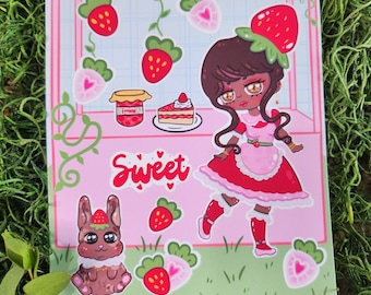 Strawberry Girl Sticker Sheet, Cute Dessert Planner Stickers