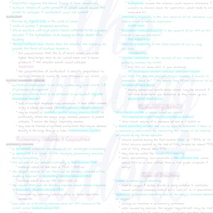Puede incluir: Un diagrama m&eacute;dico manuscrito sobre la funci&oacute;n pulmonar, con notas sobre la compliance, los surfactantes y los tipos de respiraci&oacute;n. El texto est&aacute; en espa&ntilde;ol, con medidas m&eacute;tricas.