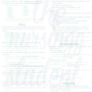 Puede incluir: Una página de notas manuscritas sobre "Química de la Vida", con títulos como "Unidades de Materia" y "Reacciones Químicas". El texto está en tinta verde y cubre conceptos y definiciones científicas.