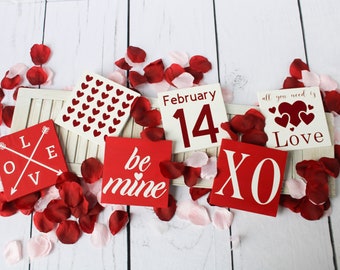 Mini Valentine Signs Collection / Valentine Wood Signs 6x6 inches / Valentines Day Wood Decor / Tiered Tray Valentines Day Decor