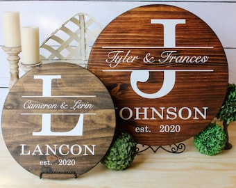 Monogrammed Personalized Wedding Gift | Round Monogram Wood Sign | Anniversary Couples Gift | Bridal Shower Gift | Last Name Established