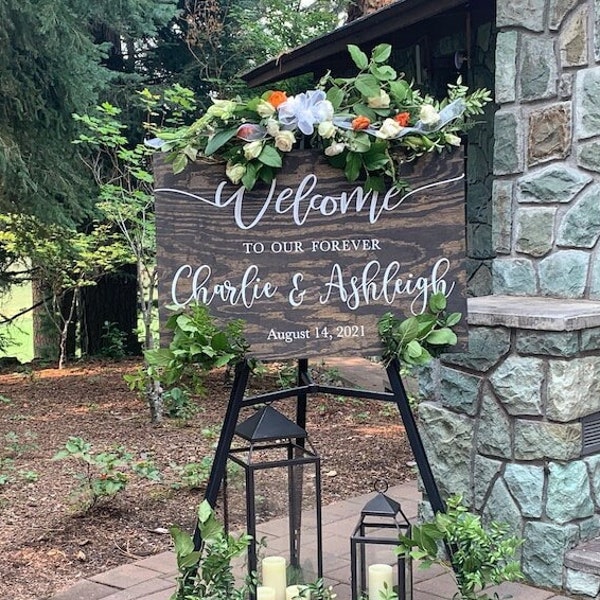 Wedding Welcome Sign Wood Wedding Sign Welcome to our Forever Rustic Wedding Decor Welcome to our Wedding Sign Custom Wedding Welcome Decor