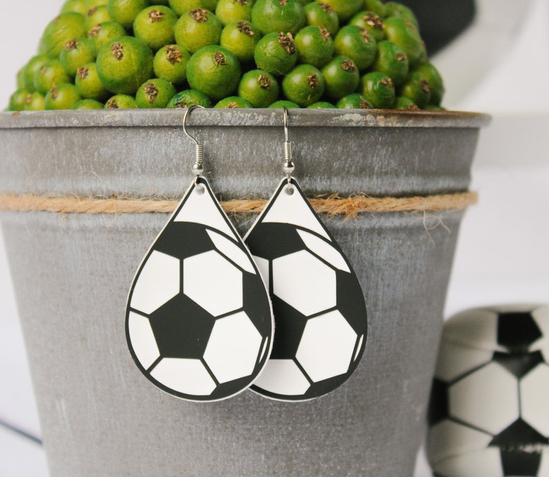 Soccer Leather Earrings Soccer Mom Earrings Teardrop Soccer Etsy