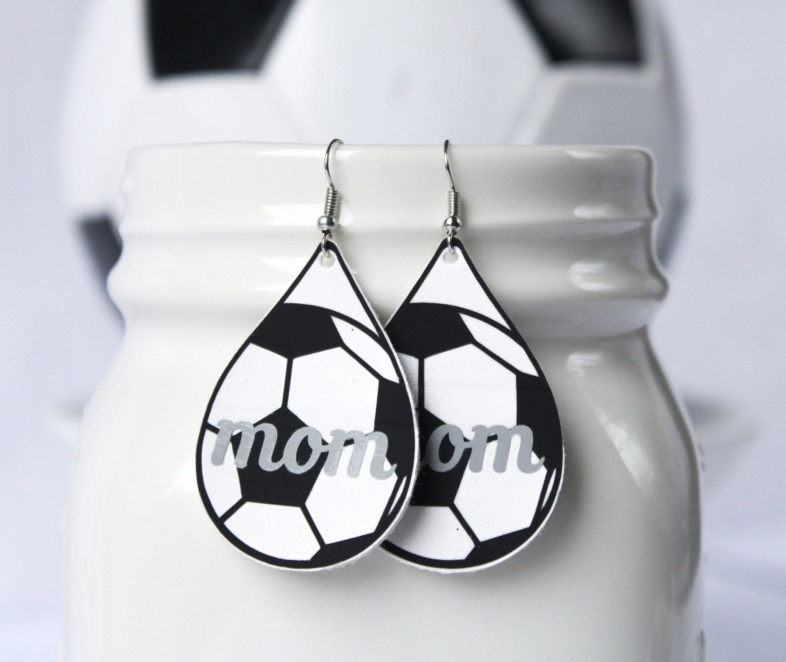 Soccer Leather Earrings Soccer Mom Earrings Teardrop Soccer Etsy