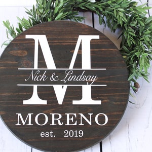 Personalized Round Monogram Wood Sign Personalized Wedding Gift Last Name Established Sign Personalized Family Sign Anniversary Couple Gift