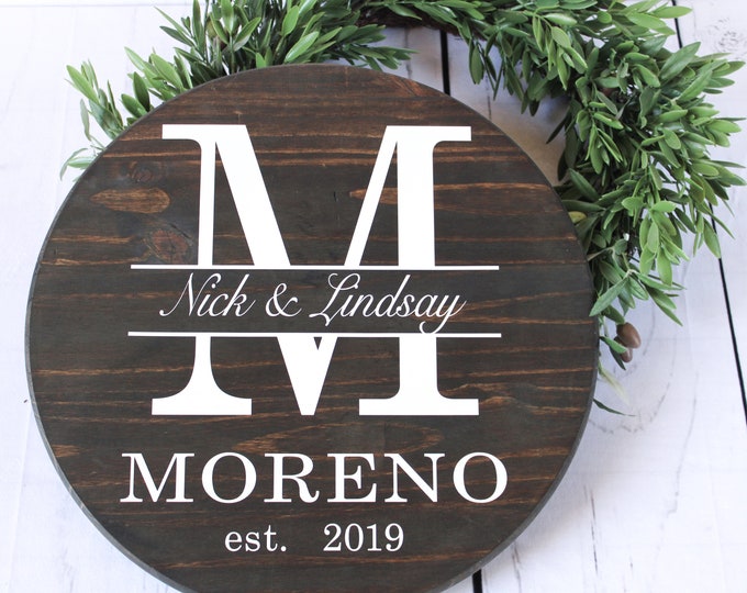 Personalized Round Monogram Wood Sign Personalized Wedding Gift Last Name Established Sign Personalized Family Sign Anniversary Couple Gift