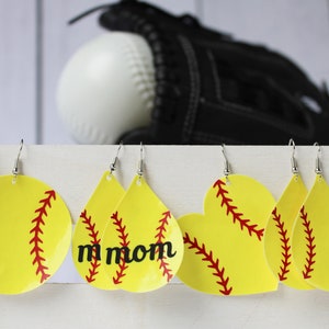 Softball Leather Earrings Softball Mom Earrings Teardrop Softball Earrings Heart Softball Earrings Circle Softball Earrings Sports Earrings