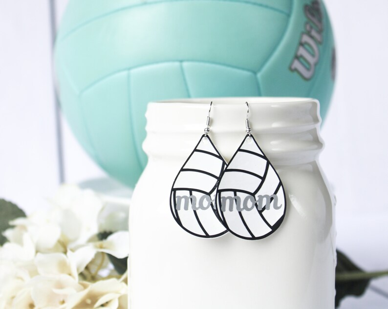 Volleyball Leather Earrings Sports Volleyball Mom Earrings Etsy