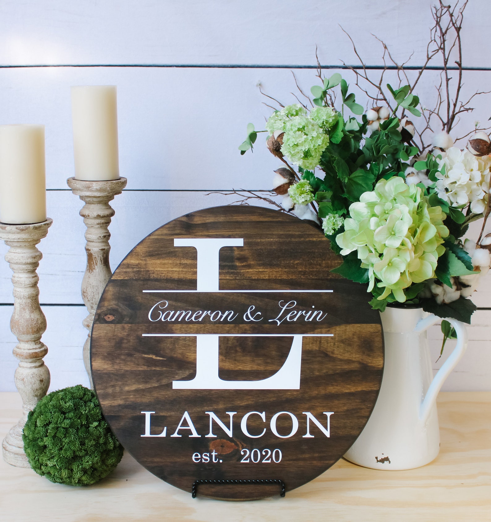 Monogrammed Personalized Wedding Gift Round Monogram Wood Etsy UK