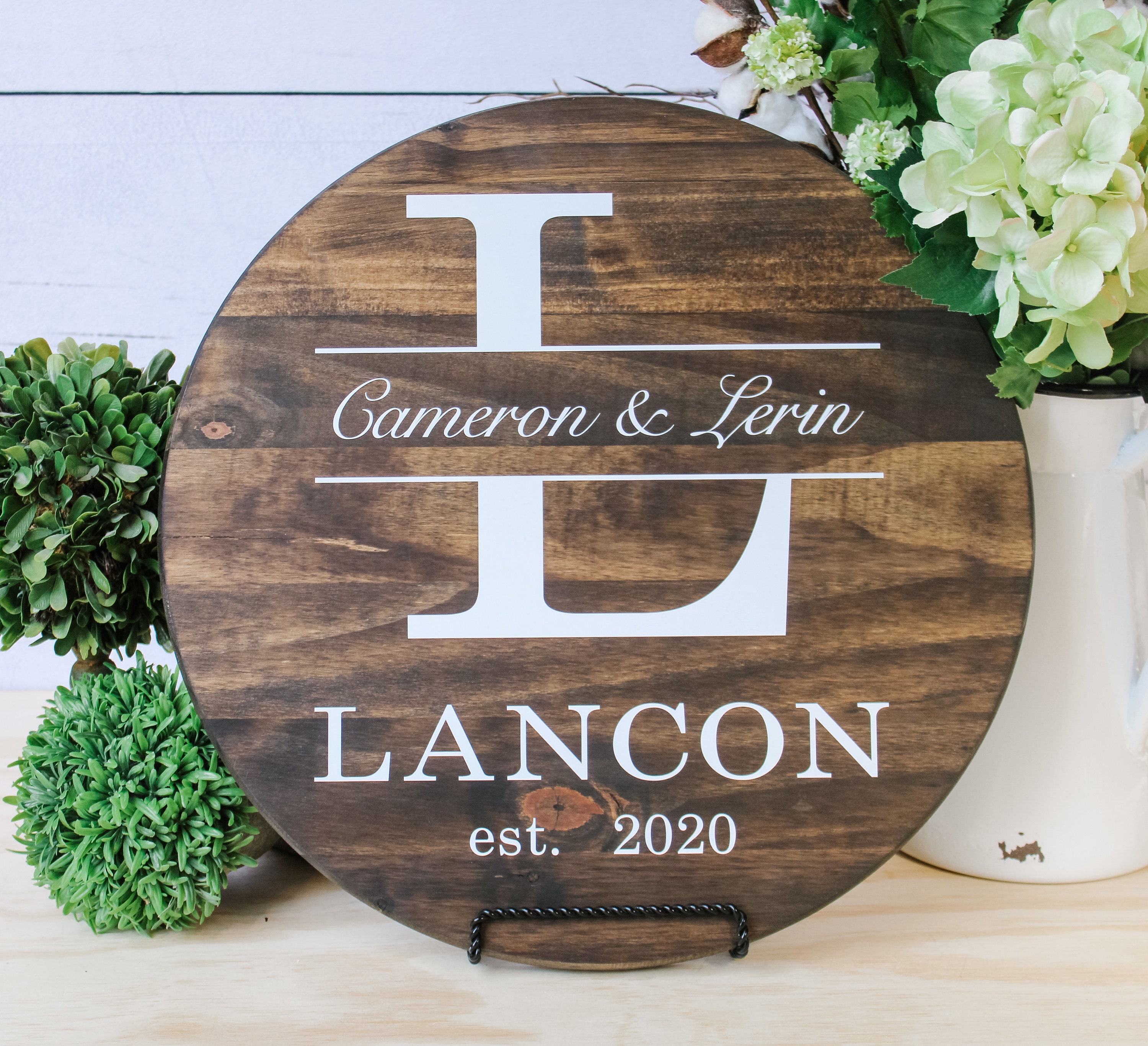 Monogrammed Personalized Wedding Gift Round Monogram Wood Etsy UK