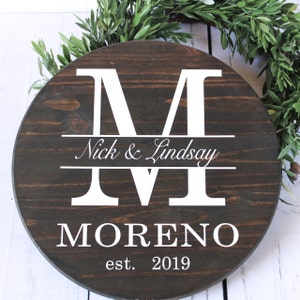 Personalized Round Monogram Wood Sign Personalized Wedding Gift Last Name Established Sign Personalized Family Sign Anniversary Couple Gift