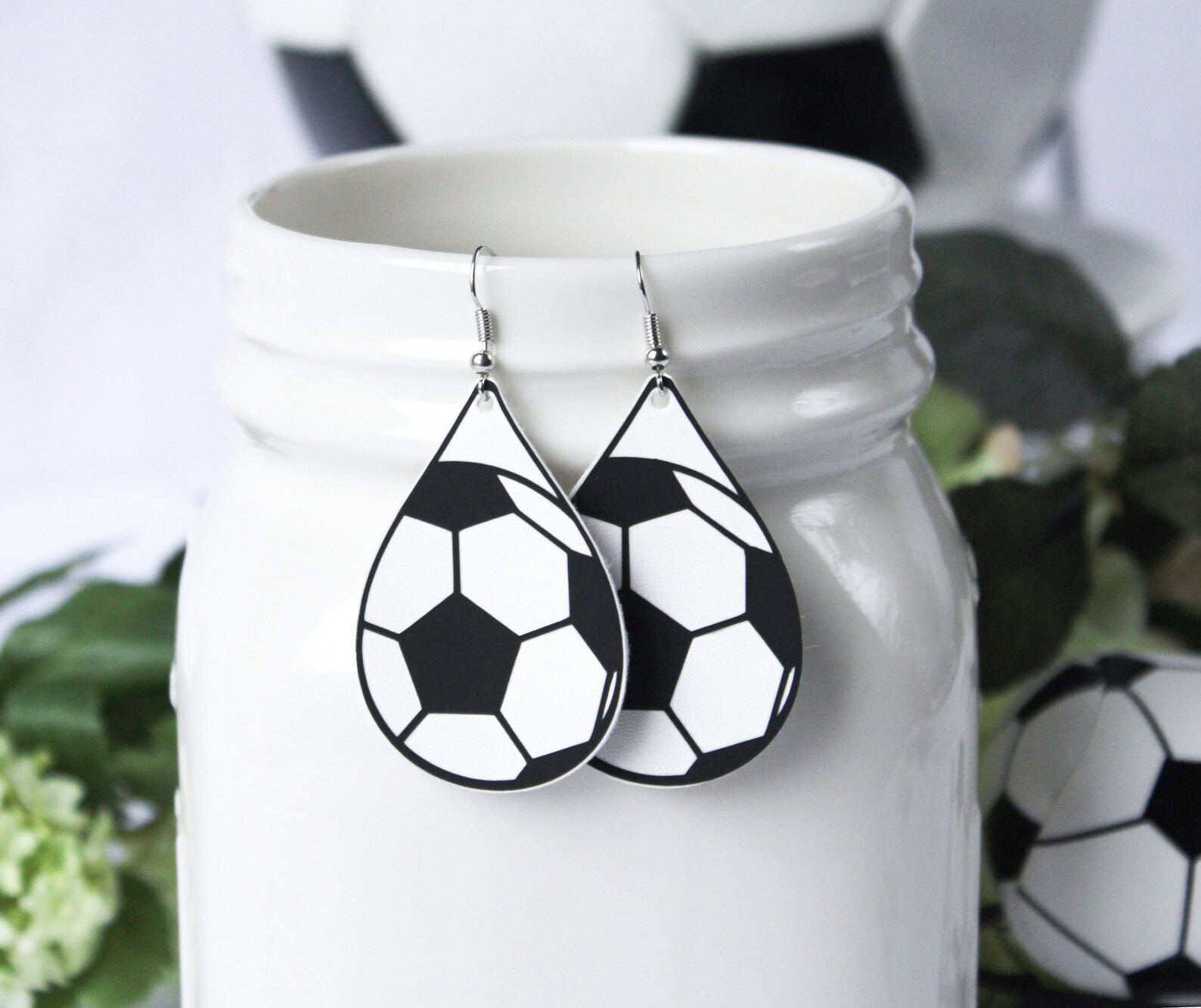 Soccer Leather Earrings Soccer Mom Earrings Teardrop Soccer Etsy