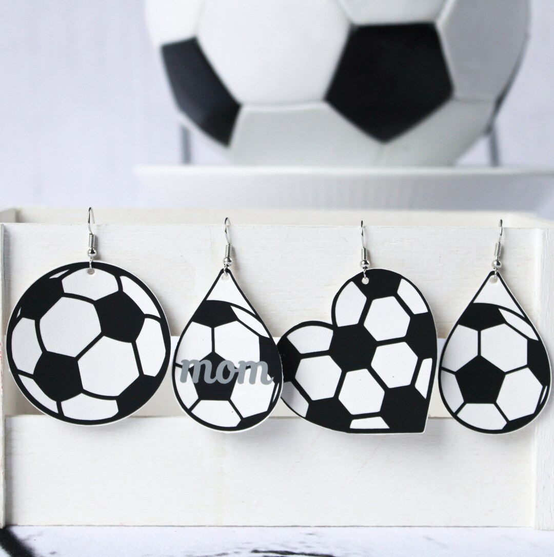 Soccer Leather Earrings Soccer Mom Earrings Teardrop Soccer Earrings