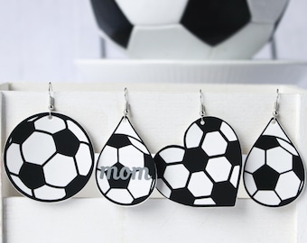 Soccer Leather Earrings Soccer Mom Earrings Teardrop Soccer Earrings Heart Soccer Earrings Circle Soccer Earrings Sports Leather Earrings