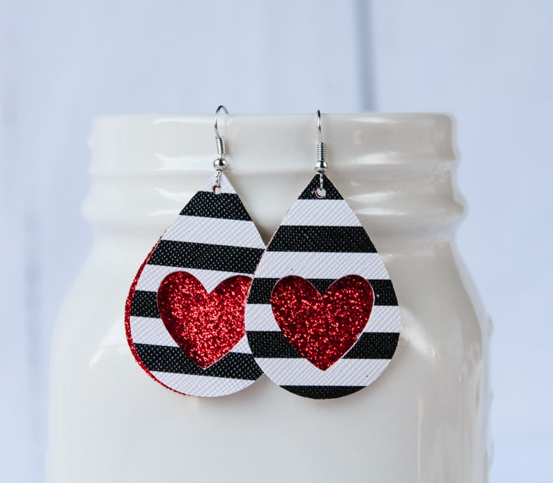 Valentines Day Faux Leather Earrings / Teardrop Heart Earrings | Etsy