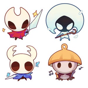 Mini llaveros de Hollow Knight Silksong / Epoxy con brillantina en la parte frontal de 2,5 cm